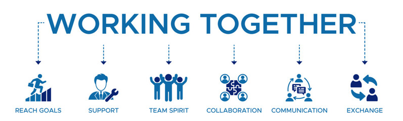 Fototapeta na wymiar Working together banner web icon vector illustration concept for team management with an icon of collaboration reach goals team spirit support communication and exchange.