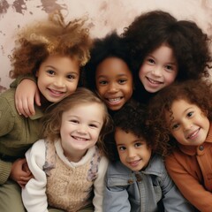 Group of happy children of different nationalities standing together