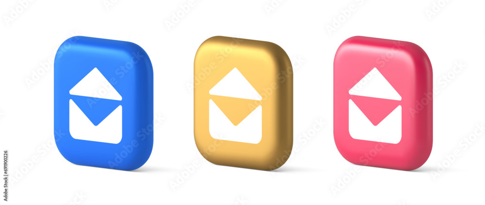 Poster email open envelope letter received incoming message button 3d realistic icon