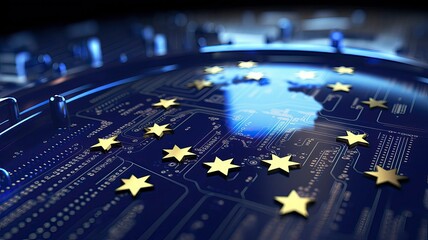 European Union AI Regulation Concept on Circuit Board with EU Stars