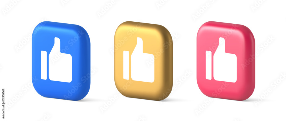 Poster thumb up like cool button cyberspace approve acceptance communication 3d realistic icon