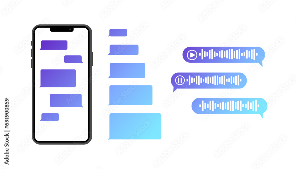 Poster message bubbles on phone screen mockups. flat, blue, social media, phone screen mockup set, message 