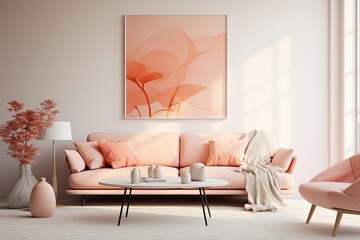 warmth and elegance with this enchanting living room in a captivating peach fuzz color theme