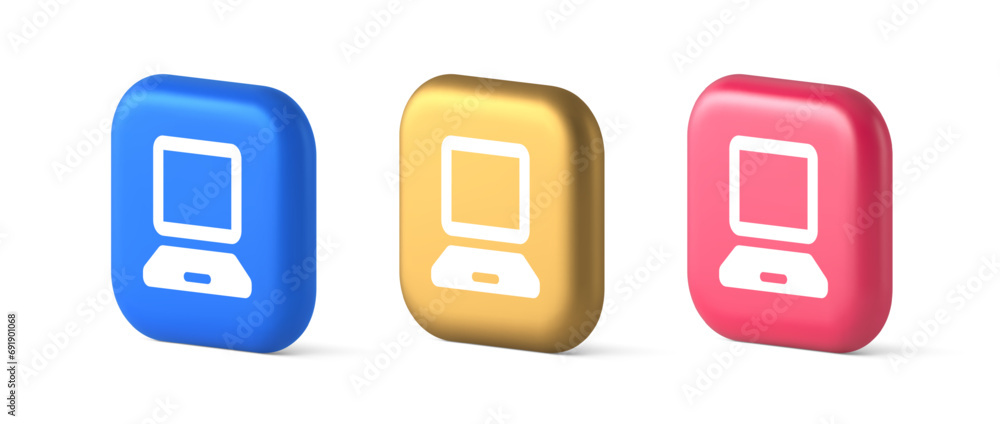 Poster computer network connection button digital information browsing 3d realistic icon