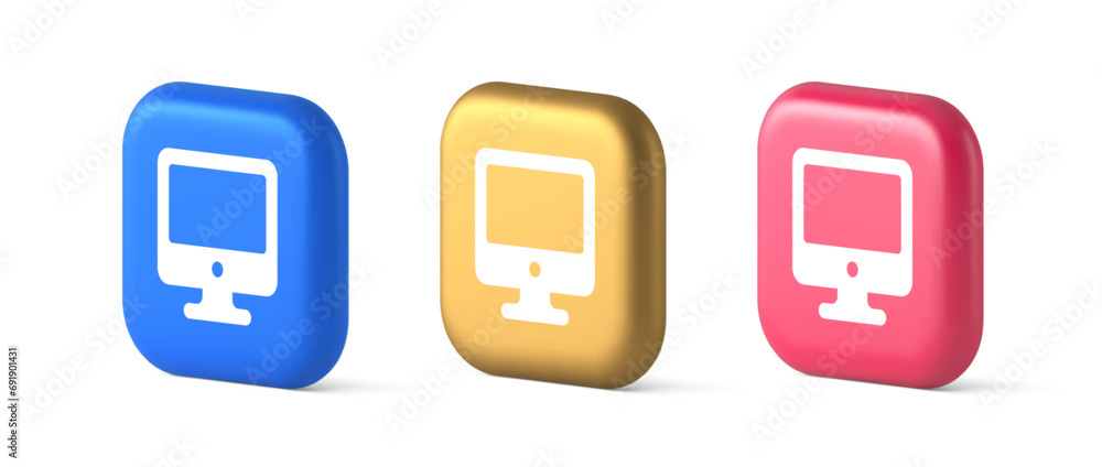 Poster computer monitor connection button cyberspace digital technology 3d realistic icon