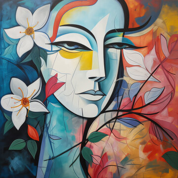 girl's face with flowers