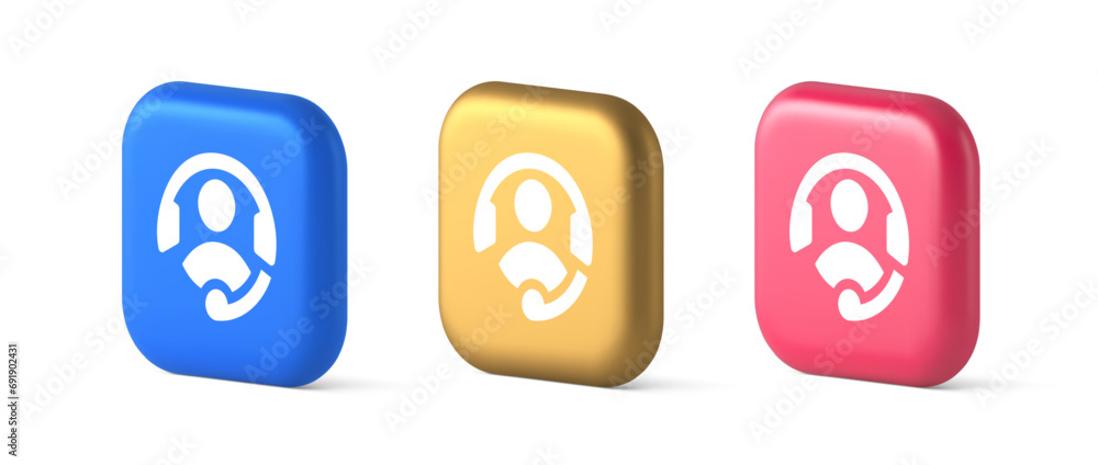 Poster customer support helpdesk assistance button call helpline connection 3d realistic icon