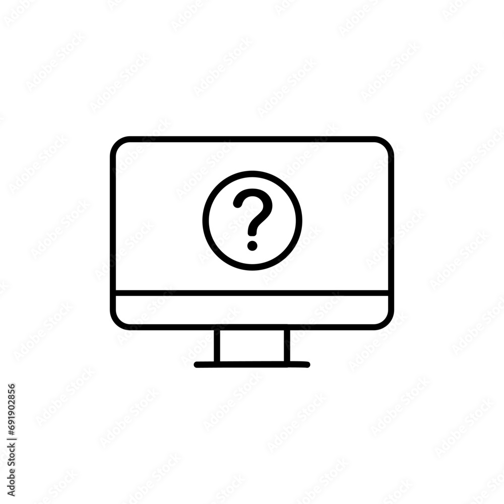Poster question mark icon on the monitor screen. outline, question mark on the monitor screen. vector icon