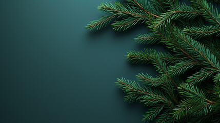 Christmas tree branches decoration background with copy space. AI generated image.