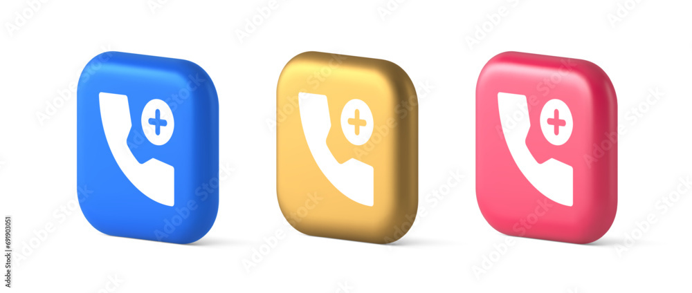 Poster phone call add contact communication button voice conversation web interface app 3d icon