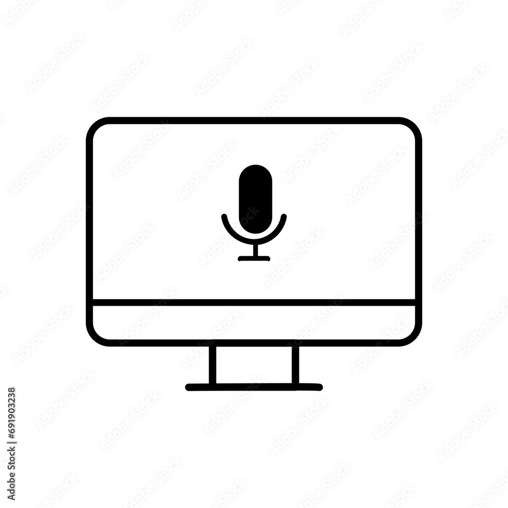 Poster microphone icon on the monitor screen. outline, microphone icon on the monitor screen. vector icon