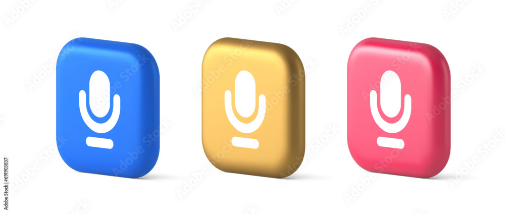 Poster microphone sound live recording button web app design radio music broadcasting 3d icon