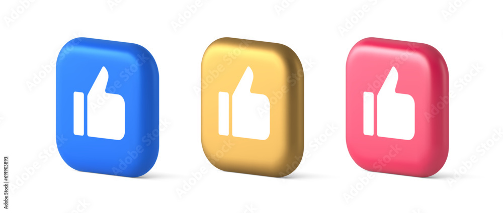 Poster like thumb up approve rating button confirmation cool website networking 3d realistic icon