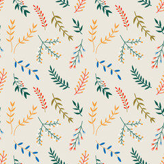 Seamless pattern with forest plants and branches. Modern botanical background. Vector illustration