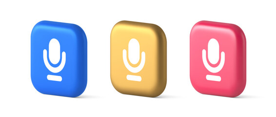 Microphone sound live recording button web app design radio music broadcasting 3d icon