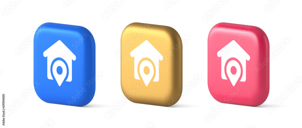 Poster house location gps route button distance navigation map pin pointer address direction 3d icon