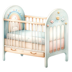 Watercolor baby crib Nursery style in pastel colors - obrazy, fototapety, plakaty