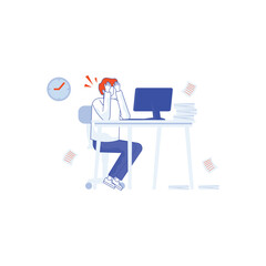 Deadline concept. Stressed employees working overtime. Tired workers Deadline time bomb. Time management, manager pressure at workplace, Freelance programmer struggling with the deadline.