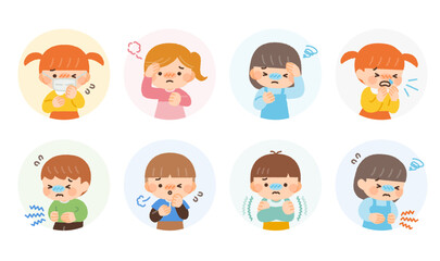 子供の様々な体調不良のイラスト素材

