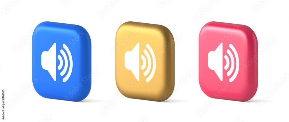 Poster volume sound button speaker acoustic level noise wave control 3d realistic icon