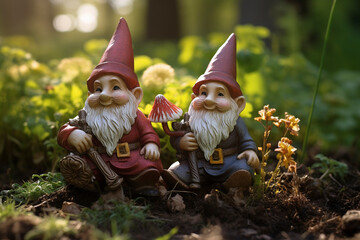 Decorative garden gnomes in the grass