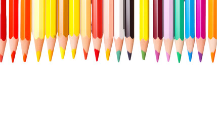 Colored pencils background. Color pencils on white background. Generative AI.