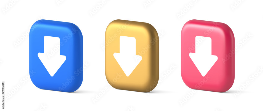 Poster arrow down button keyboard navigation pointer cyberspace downloading web app 3d icon