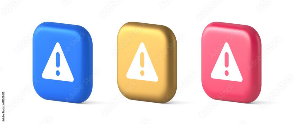 Poster exclamation point triangle button attention advice mark important information 3d icon