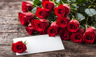 Valentine's Day love: Roses and blank greeting card