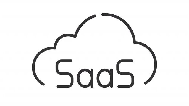2D black creative thin line animation of SaaS icon, HD video with transparent background, seamless loop 4K video representing cloud computing.