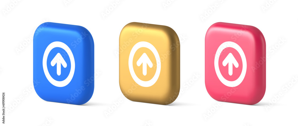 Poster up arrow round border button cyberspace navigation pointer 3d realistic icon