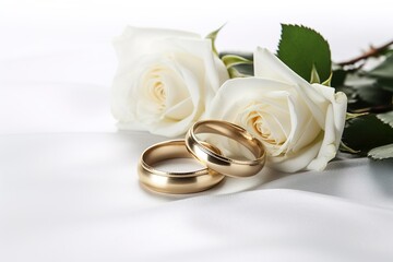 wedding rings on a bouquet of roses