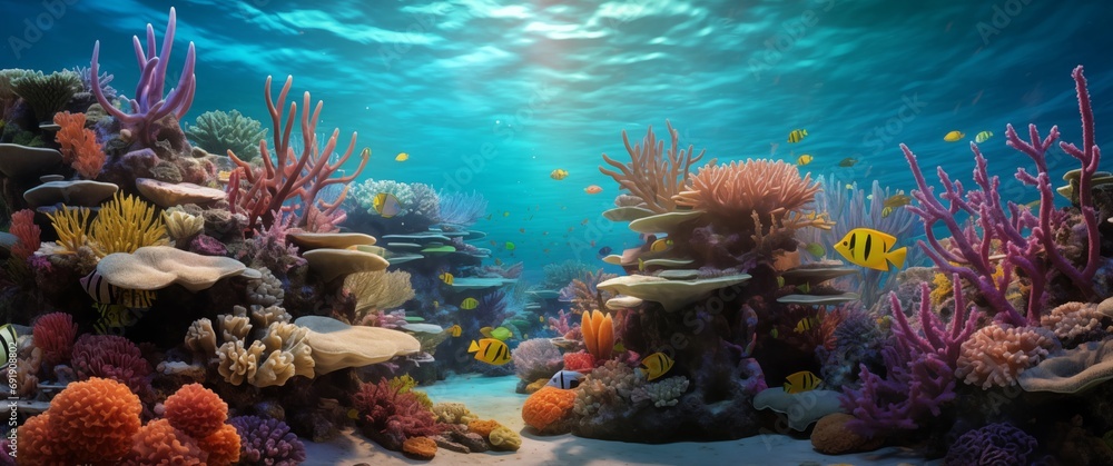 Wall mural an enchanting underwater world teeming with vibrant coral reefs and a kaleidoscope of fish in the se - Wall murals