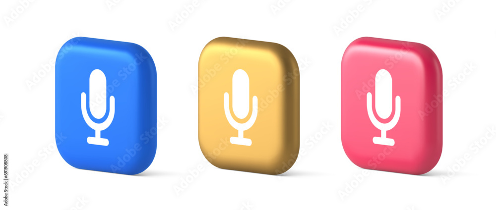 Poster microphone voice sound recording broadcasting button web app media communication 3d icon