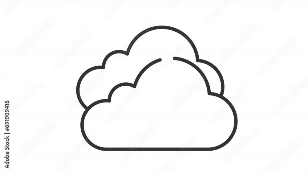 Poster 2d black creative thin line animation of multicloud icon, hd video with transparent background, seam