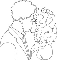 Linear drawing of a man and woman in love. Minimalist modern illustration card for Valentine's Day. Wedding logo.