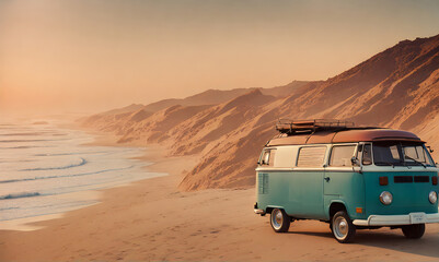California dream: Sunset vibes with a classic 70s car