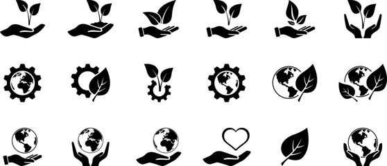 Environmental icons set as an environmental conservation or renewable resources as ESG concept - obrazy, fototapety, plakaty