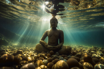 Buddha Statue in der Landschaft - Unterwasser in einem See