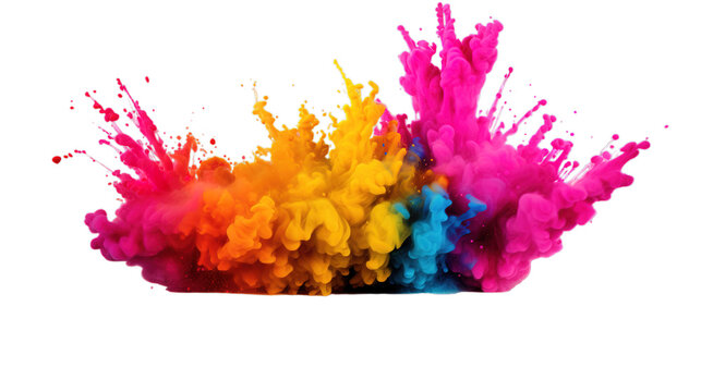 Happy Holi splash colour isolated on transparent background, Generative ai.