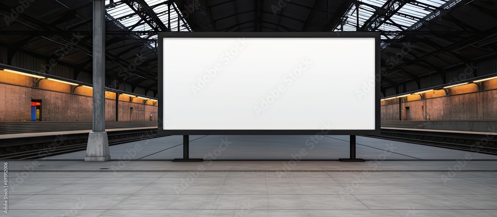 Aufkleber blank advertising billboard poster mockup in train station horizontal out of home ooh media display 