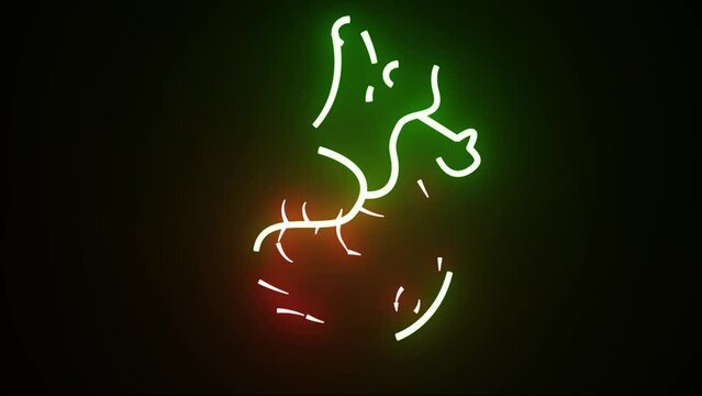 Glowing red and green neon human heart animation. Human blood circulation system heartbeat anatomy animation concept. Animation of a breathing glowing human heart
