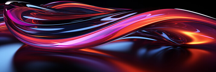 Wellenmotiv in leuchtenden bunten irisierenden Neon Farben als Hintergrundmotiv für Webdesign im Querformat für Banner, ai generativ