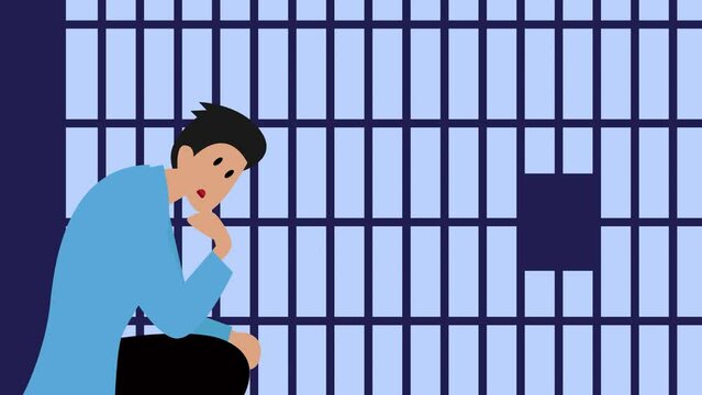 Businessman in jail cartoon animation video
