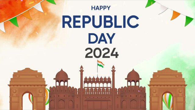 Happy Republic Day 2024 India 26th January. Indian monument and landmark.Indian flag and Red Fort.