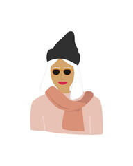 Woman in stylish hat. Portrait. Fashion lady isolated on white. Great for notebook covers, planners, stickers, social media.