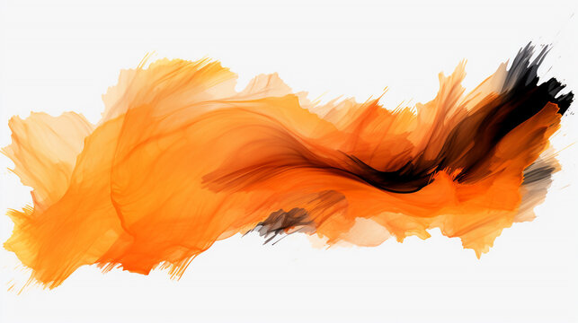 Contrasting Hues: Orange and Black Watercolor Paint Brush Strokes Isolated on Transparent Background