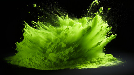 Colorful Flour Burst in Green: Isolated on Transparent Background