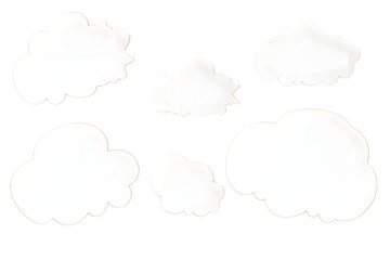  paper speech bubbles with transparent shadows isolated on white background. Generative AI.