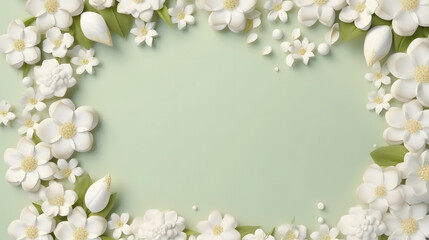 Naklejka na ściany i meble Floral paper art background with white flowers